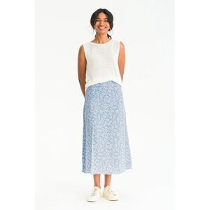 Olive Clothing Valerie Floral Blue Ditsy Floral Slit Midi Skirt - Size Small